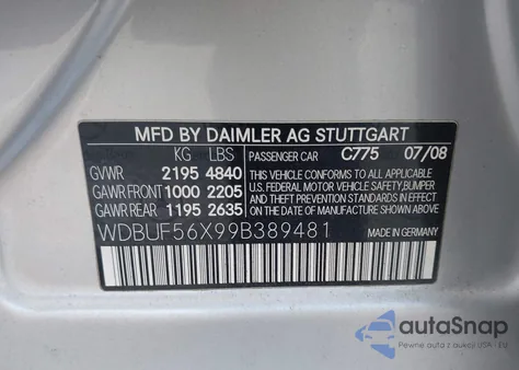 2009 Mercedes-Benz E 350 z USA, uszkodzony, nr VIN WDBUF56X99B389481